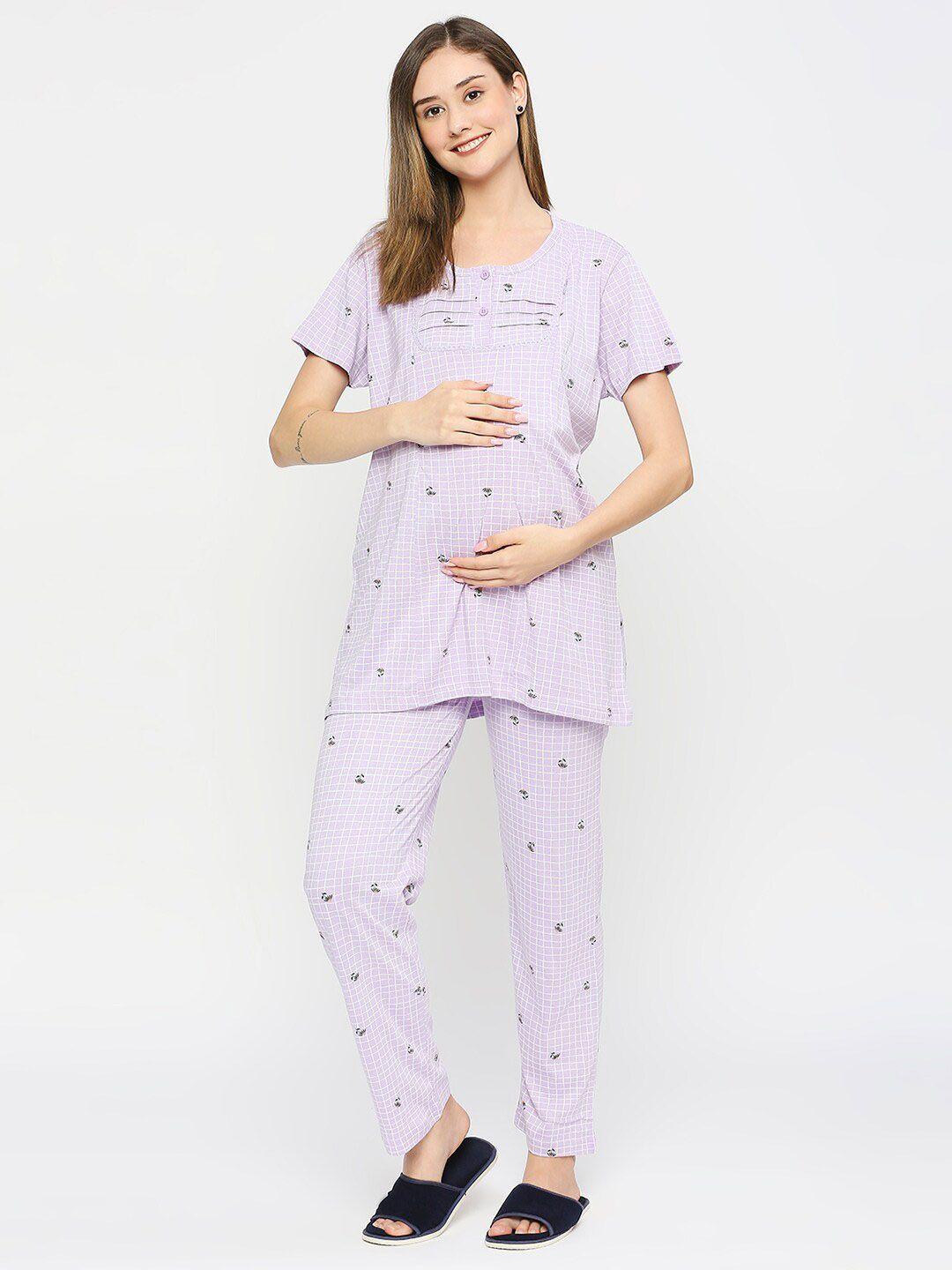 meemee checked maternity pure cotton night suit