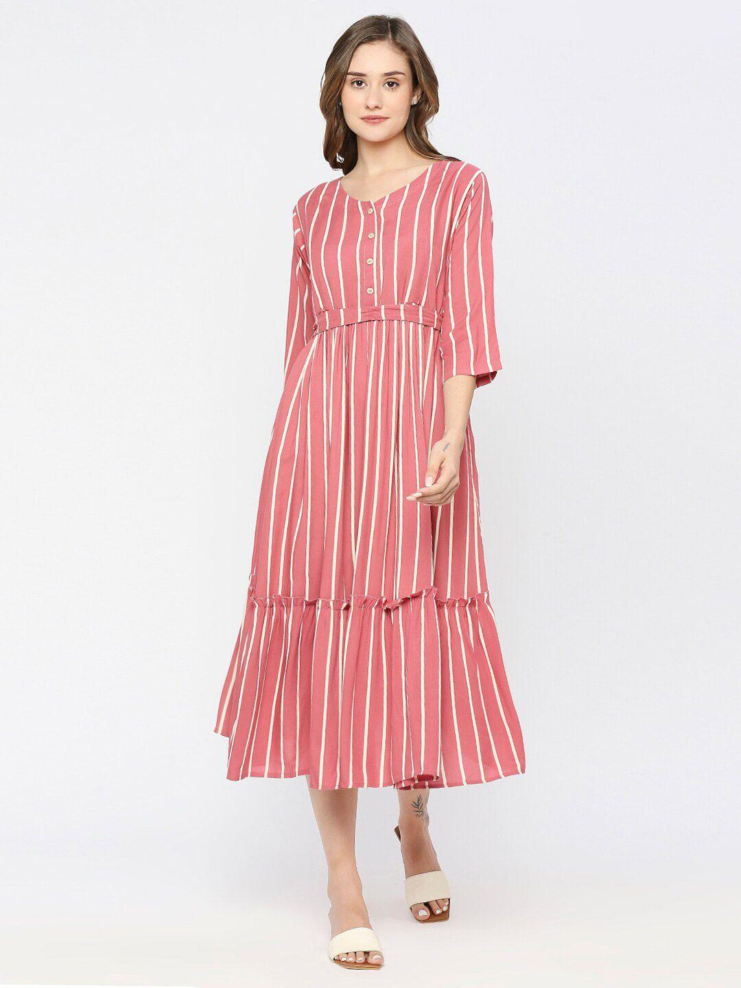 meemee coral striped maternity a-line midi dress