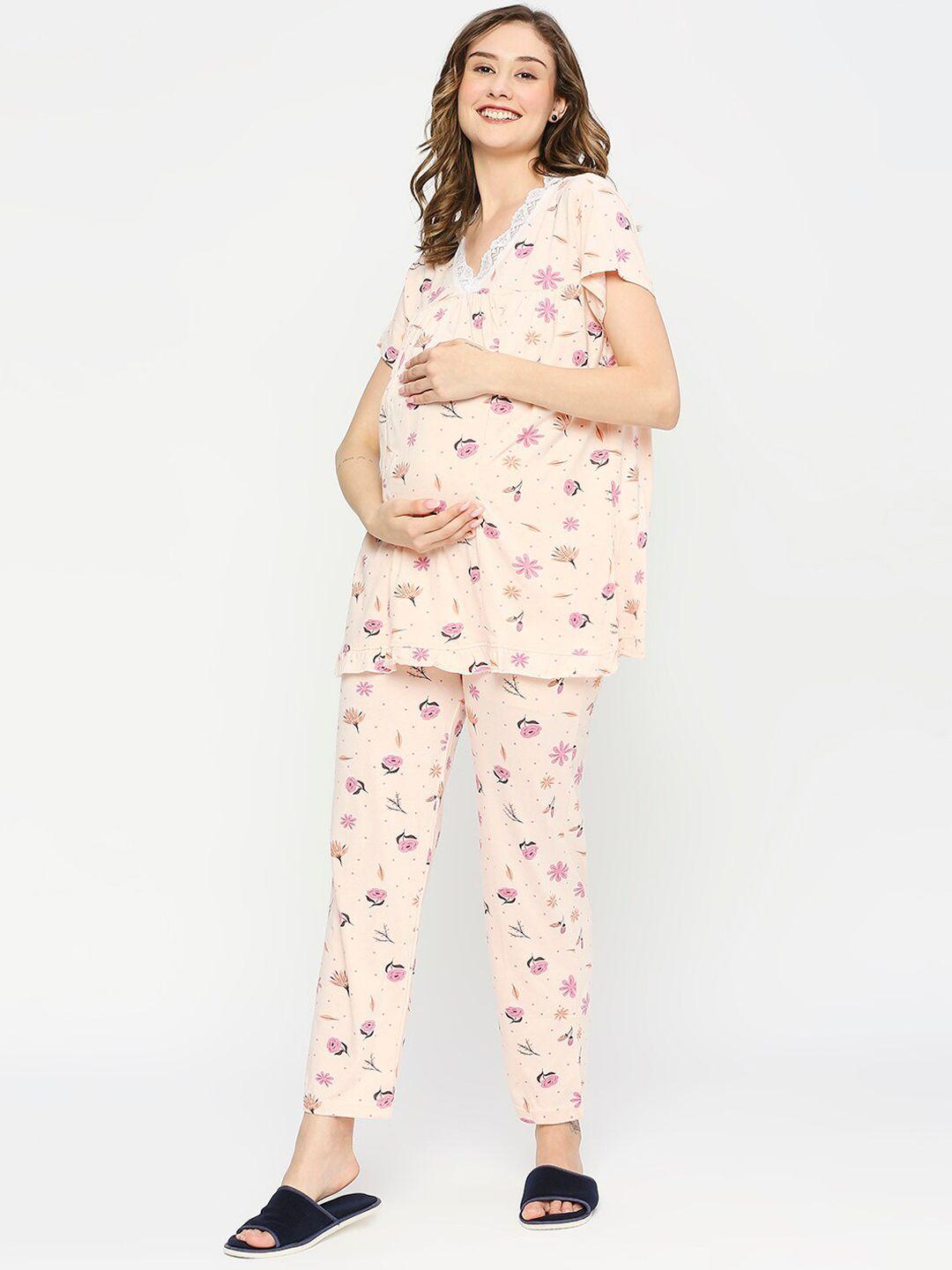 meemee floral printed maternity pure cotton night suit