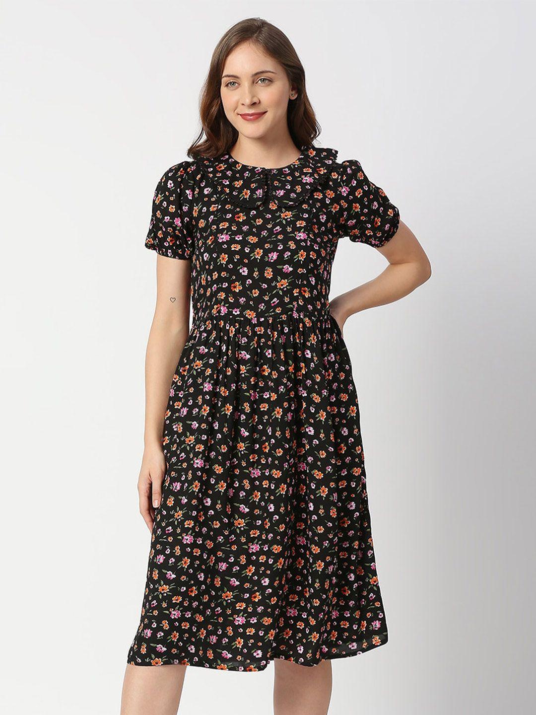 meemee floral printed peter pan collar cotton maternity fit & flare dress