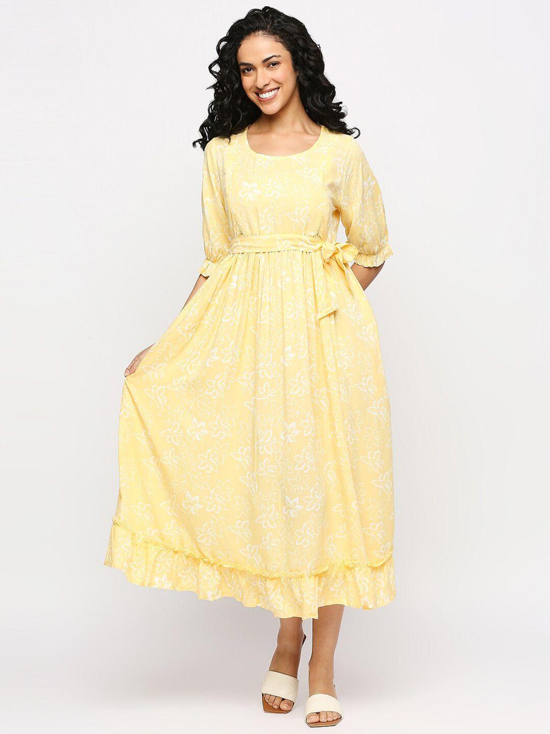 meemee floral printed puffed sleeves maternity fit & flare midi dress