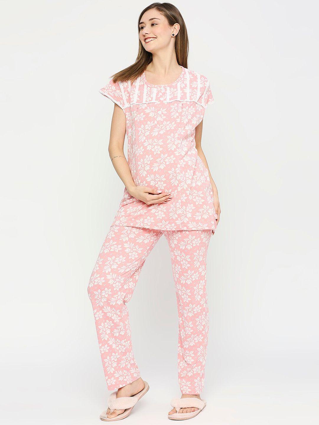 meemee floral printed pure cotton maternity night suit