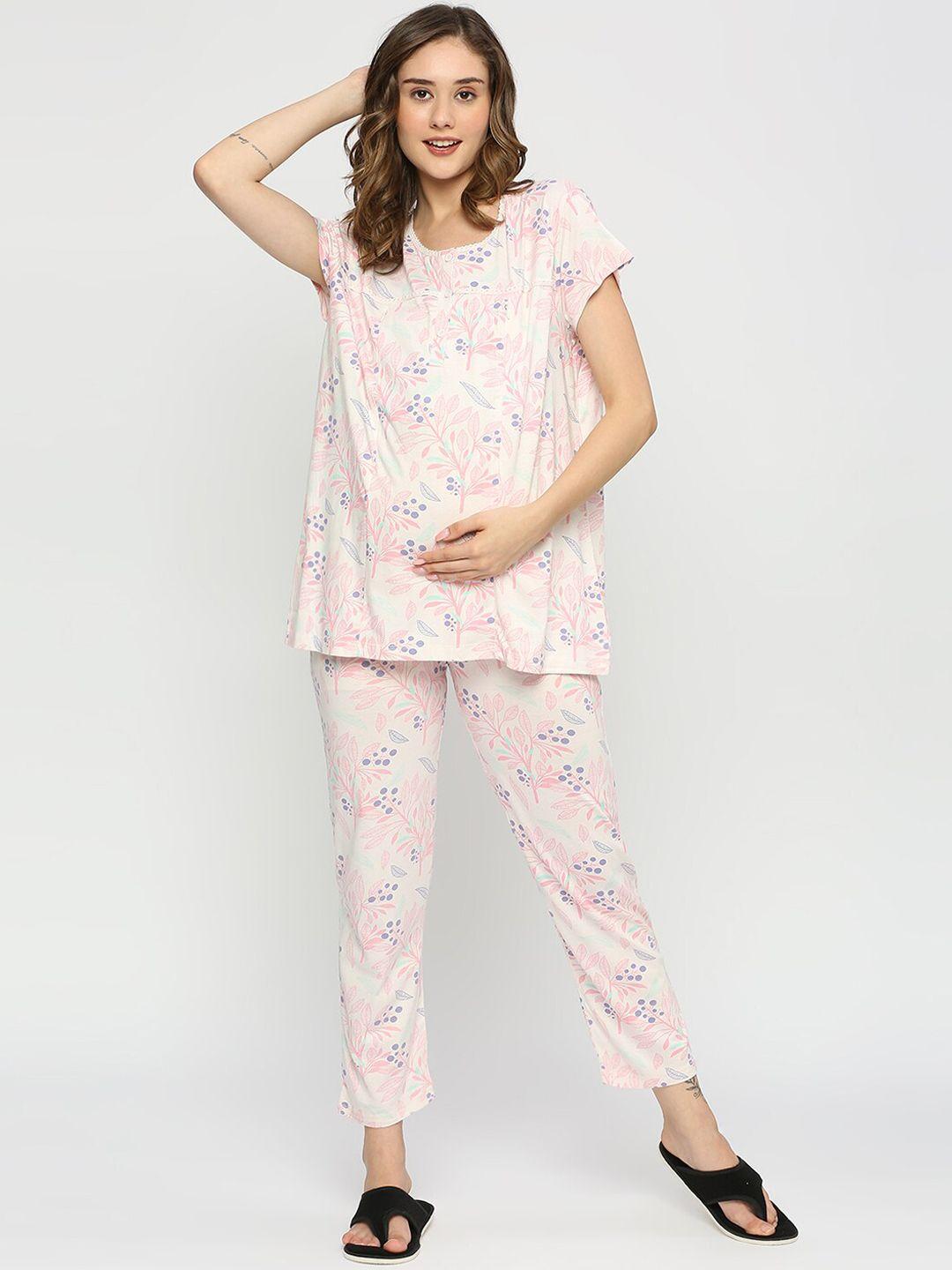 meemee floral printed pure cotton maternity night suit