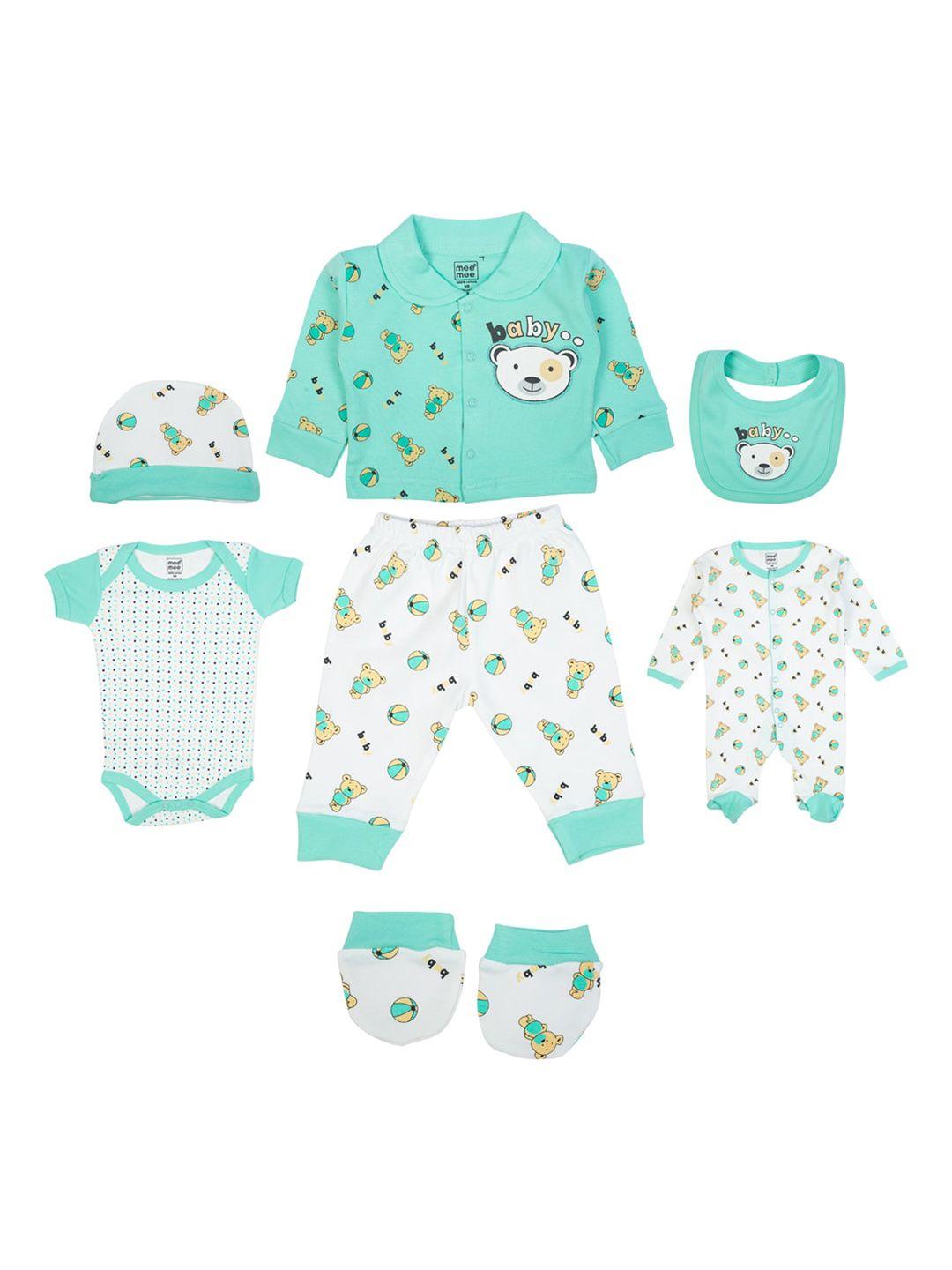 meemee infant kids sea green & white printed clothing set