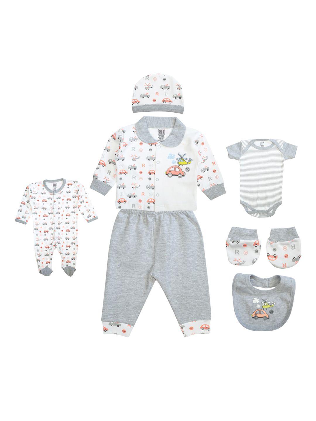 meemee infant kids white & grey printed clothing set
