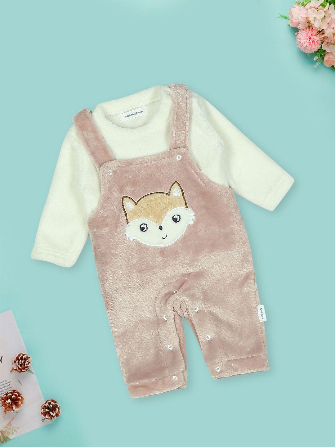 meemee infants fox-embroidered dungaree with t-shirt