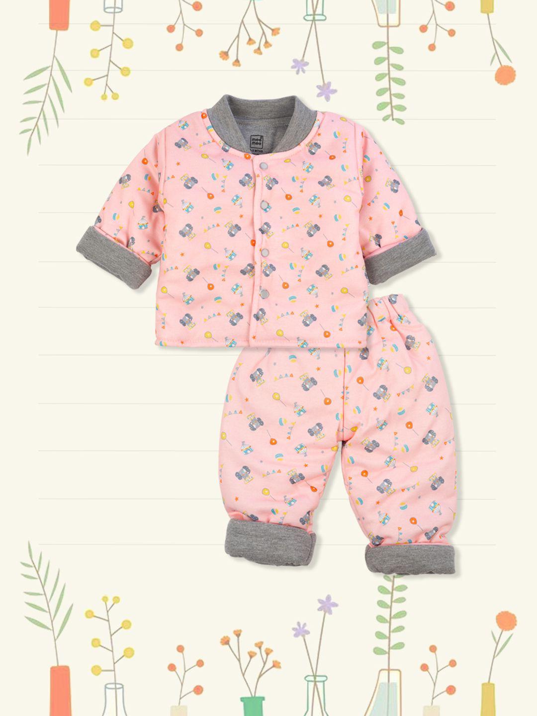 meemee kids peach-coloured printed shirt with pyjamas