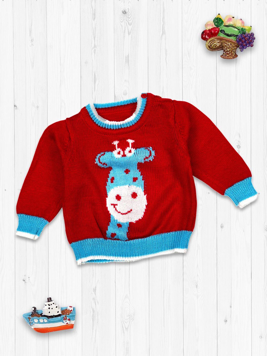 meemee kids red & blue animal self design sweater