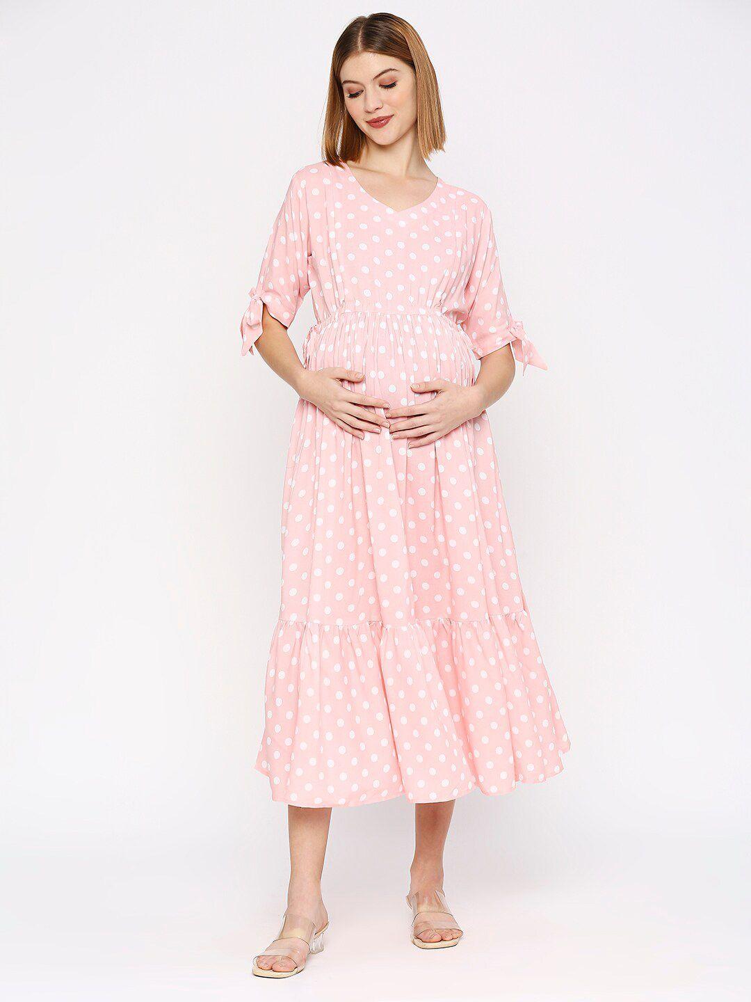 meemee polka dot printed fit & flare cotton maternity dress