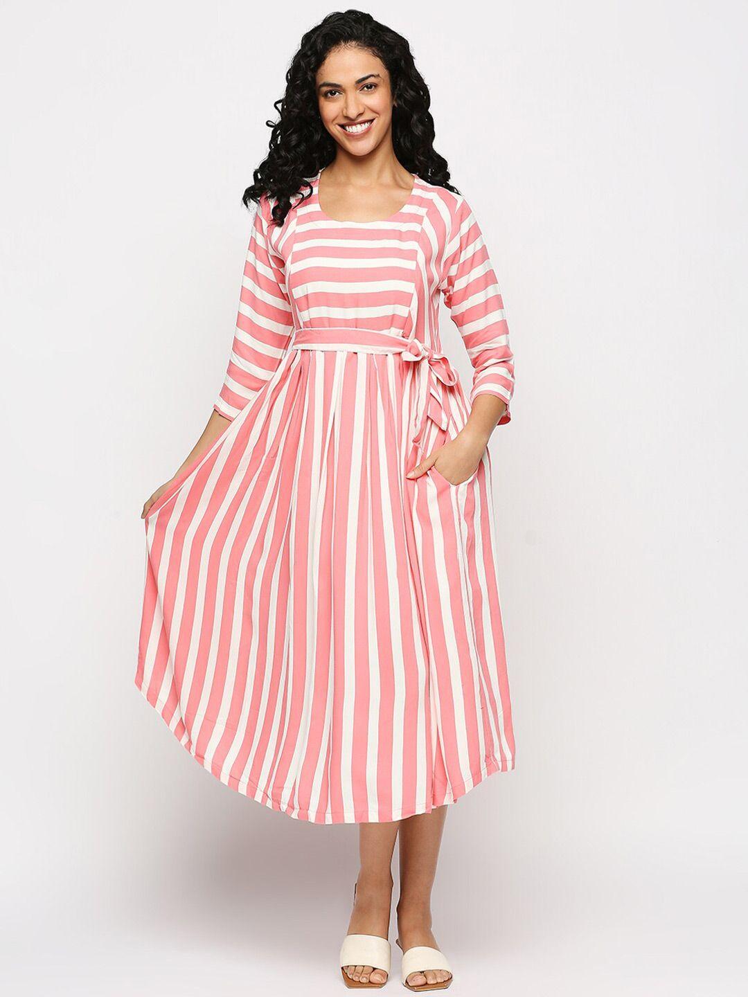 meemee striped maternity fit & flare midi dress