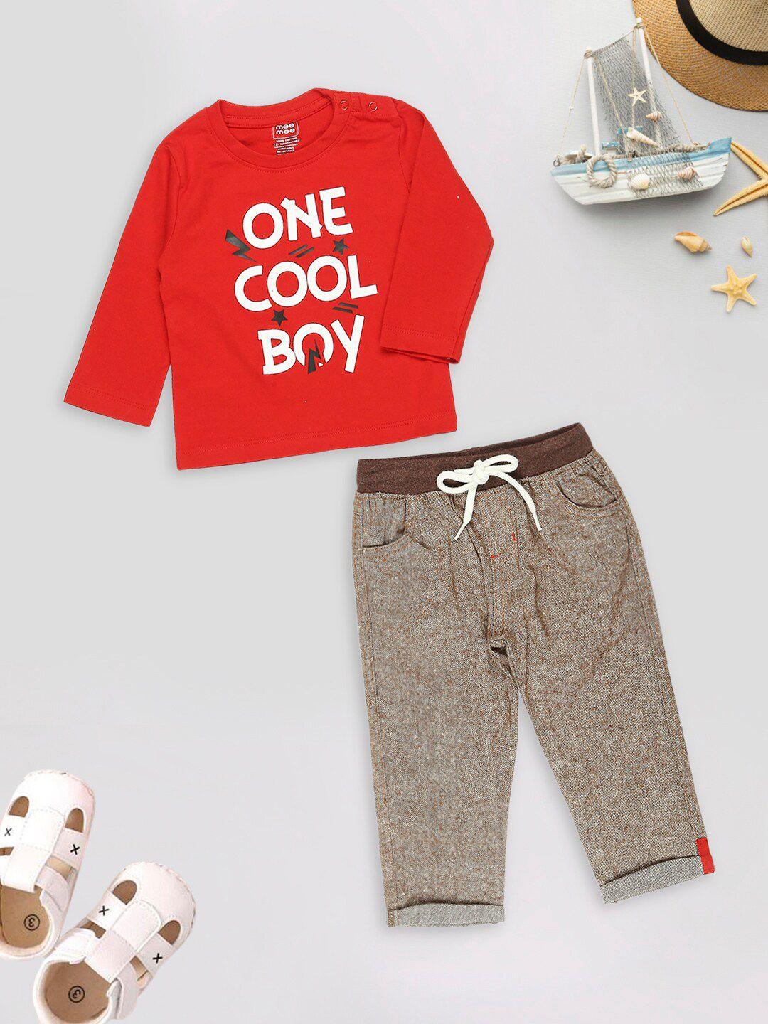 meemee typography printed pure cotton t-shirt with trousers