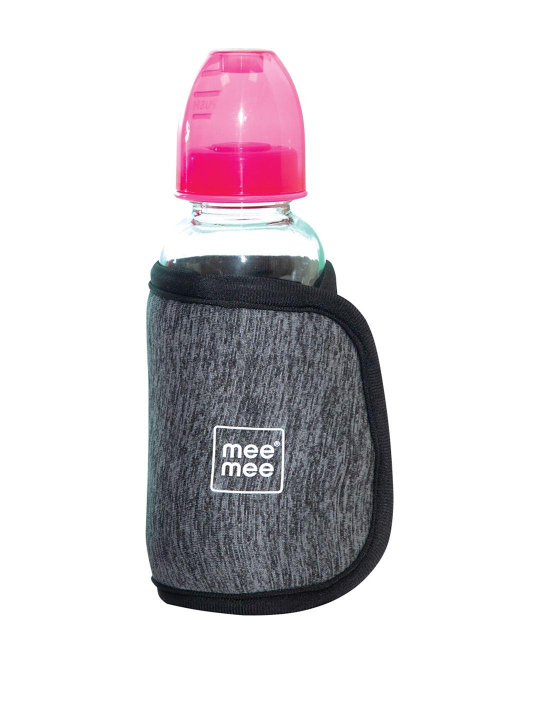 meemee unisex kids grey & black printed feeding bottle cover