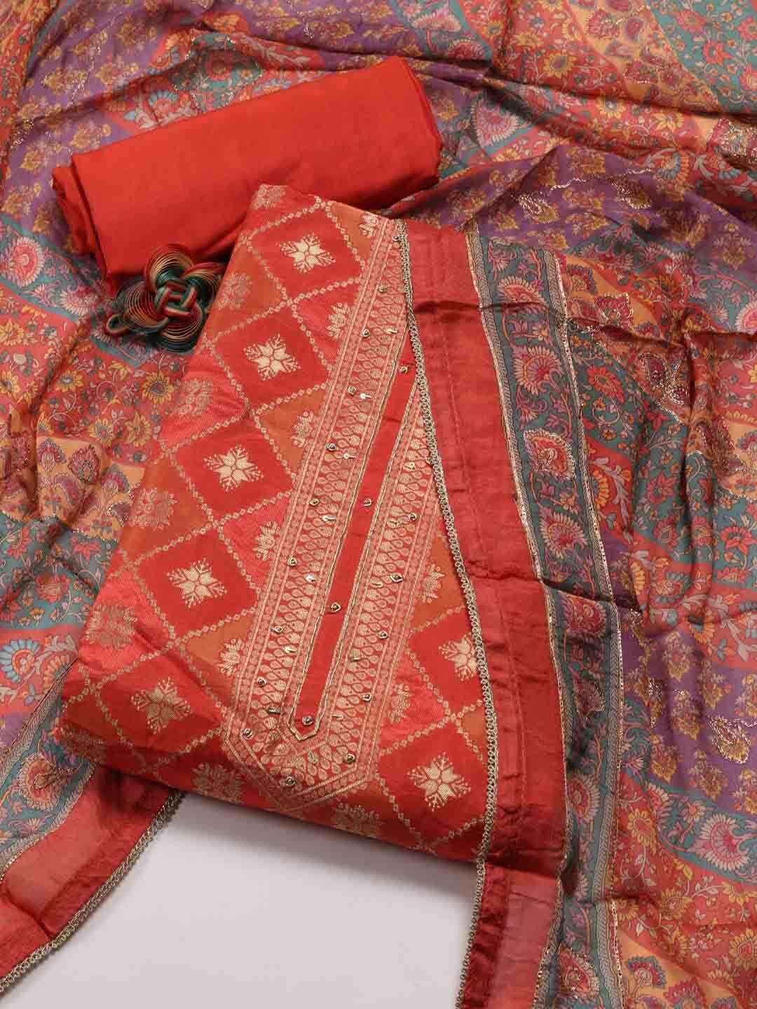meena bazaar art silk unstitched dress material