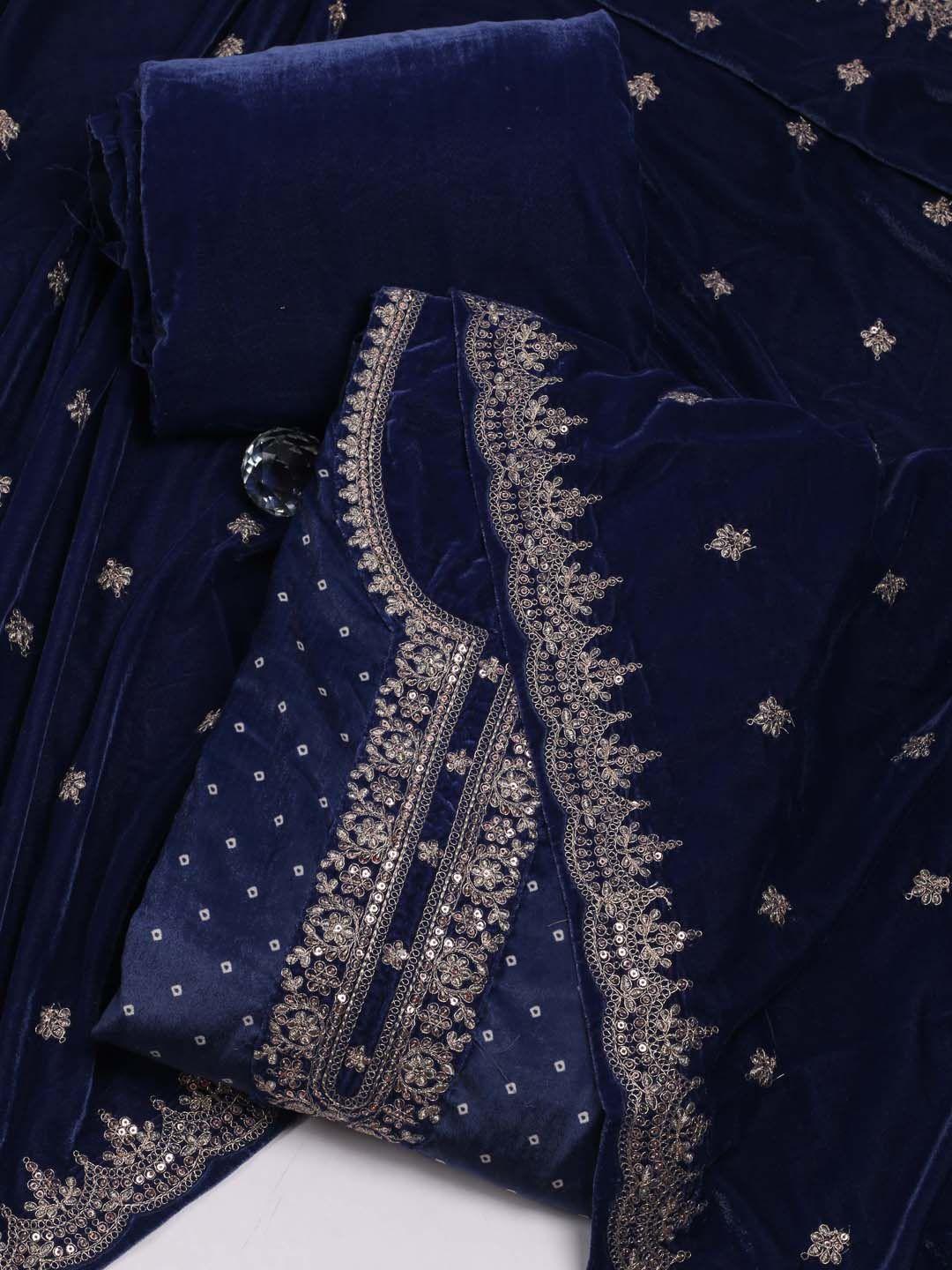 meena bazaar bandhani printed sequinned velvet unstitched dress material
