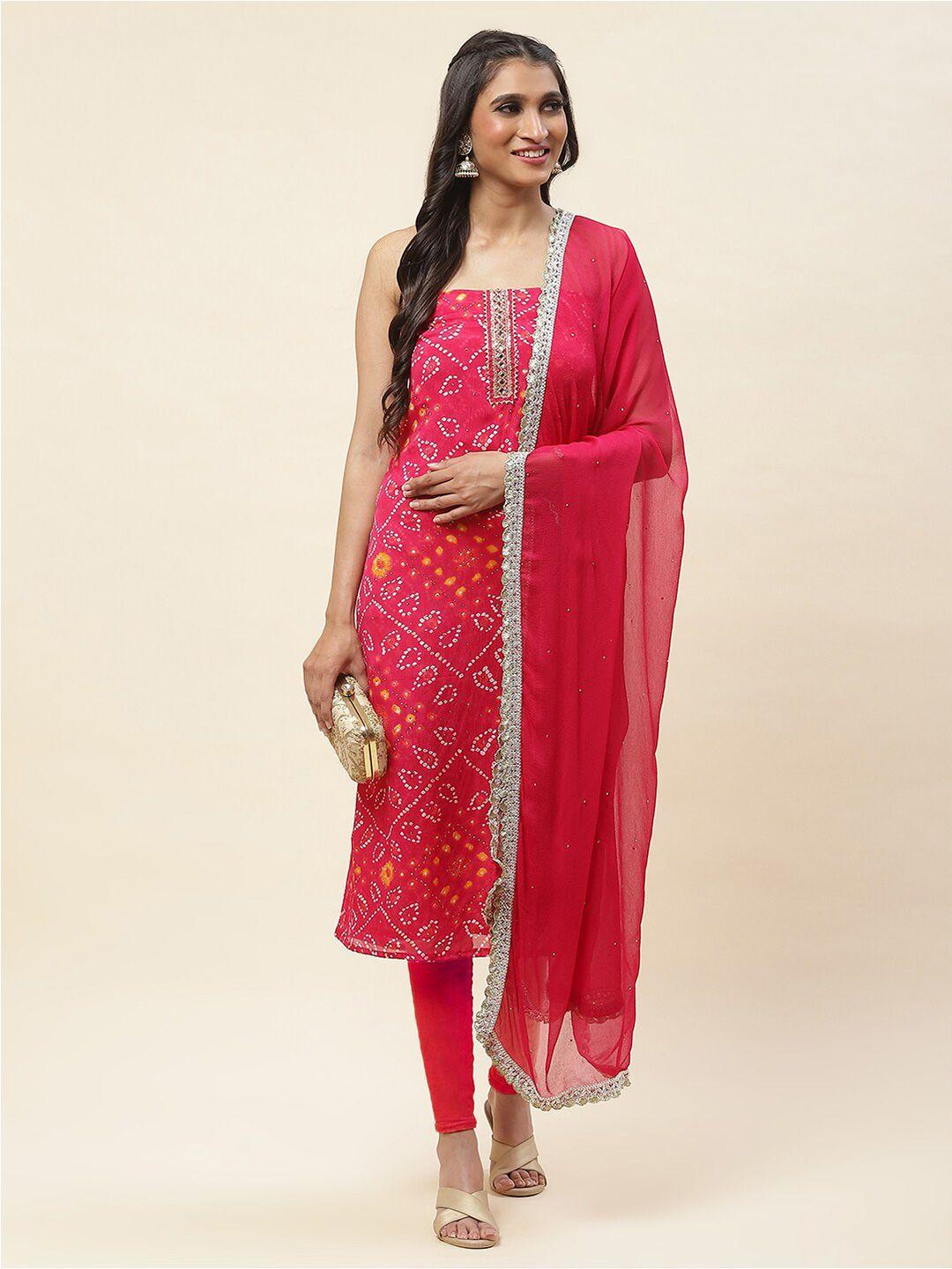 meena bazaar bandhani printed unstitched dress material