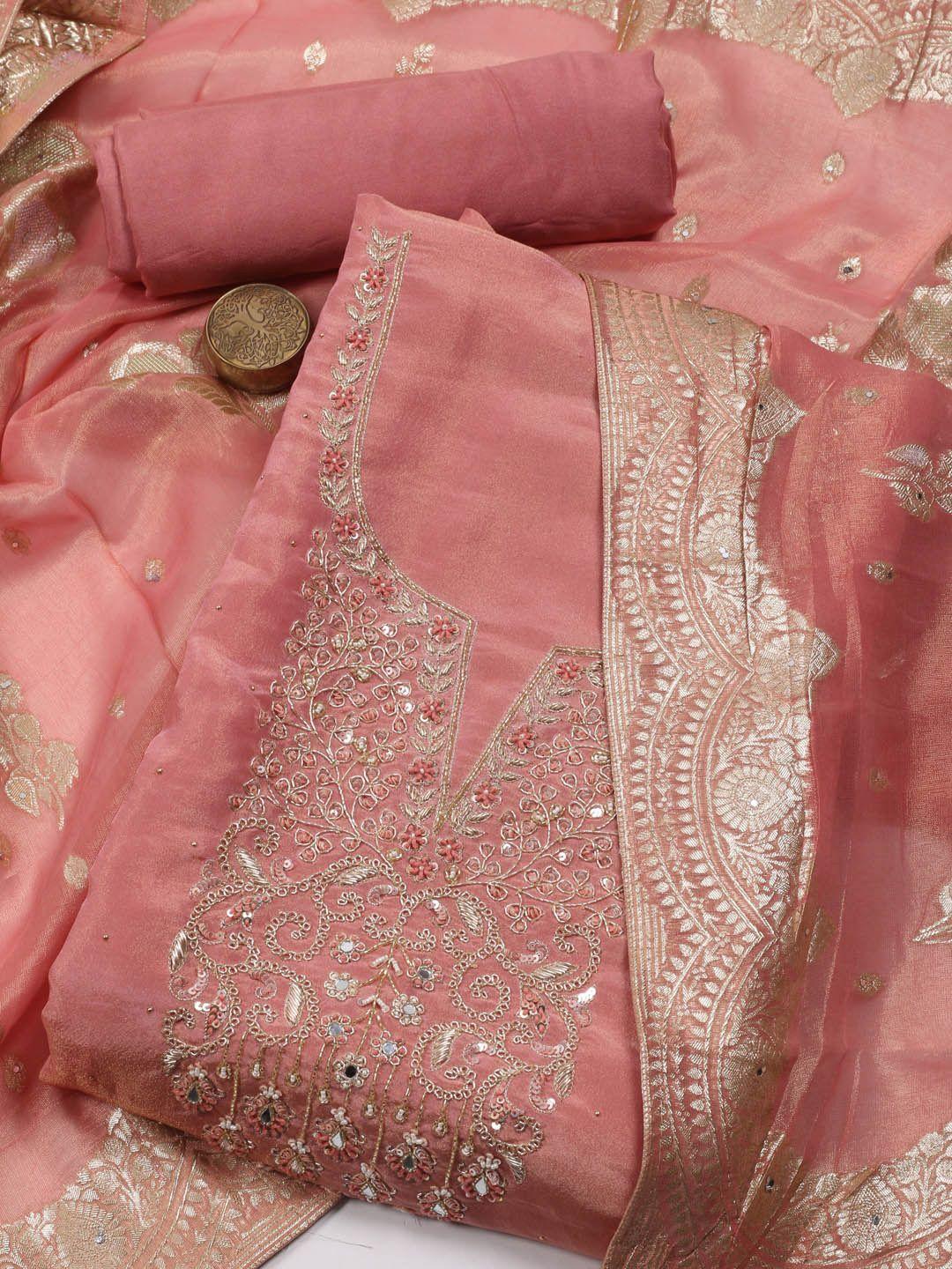meena bazaar embellished art silk unstitched dress material