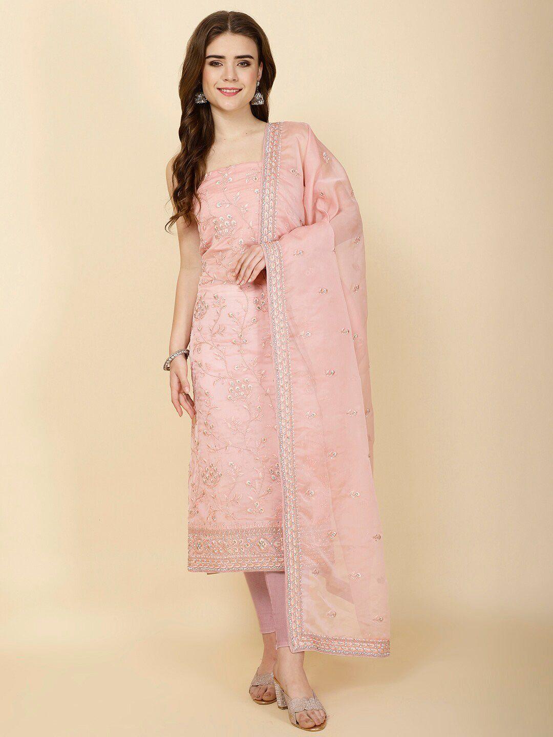 meena bazaar embellished organza unstitched dress material