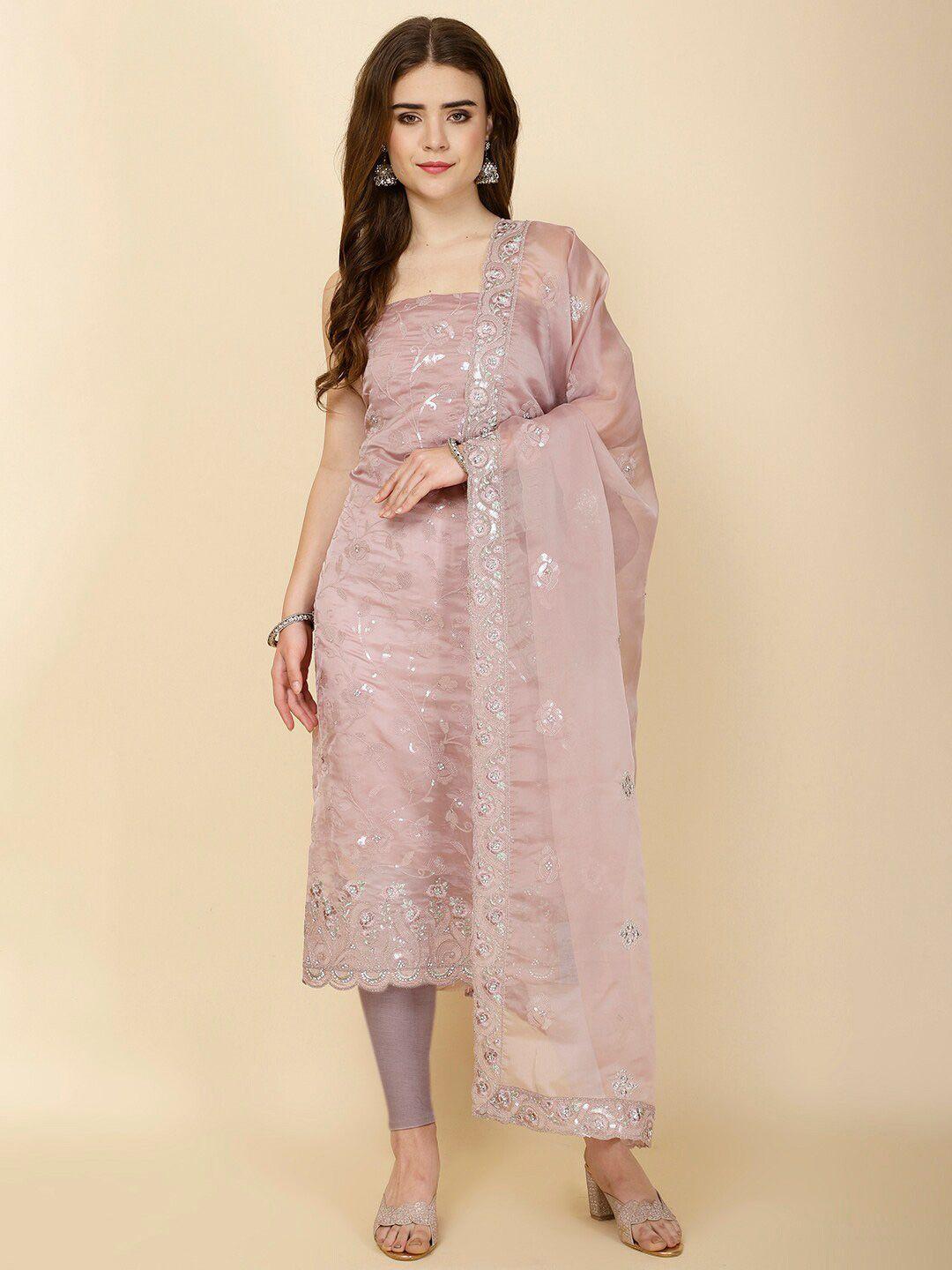 meena bazaar embellished organza unstitched dress material