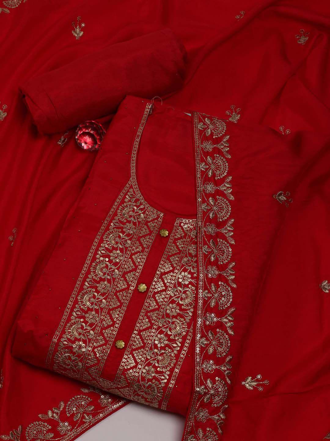 meena bazaar embroidered art silk unstitched dress material