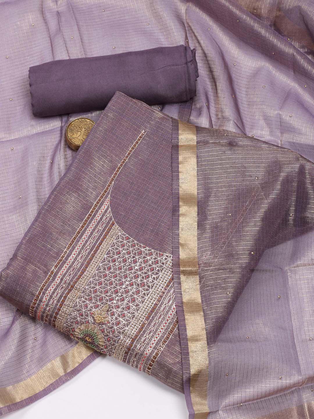 meena bazaar embroidered chanderi silk unstitched dress material