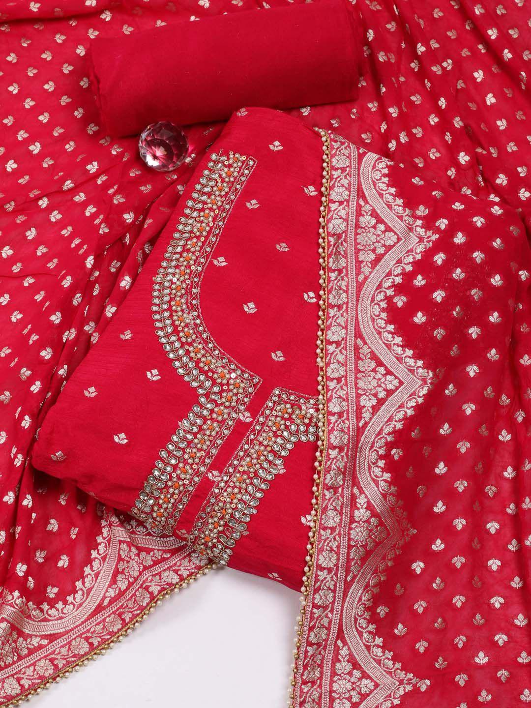 meena bazaar embroidered chanderi silk unstitched dress material