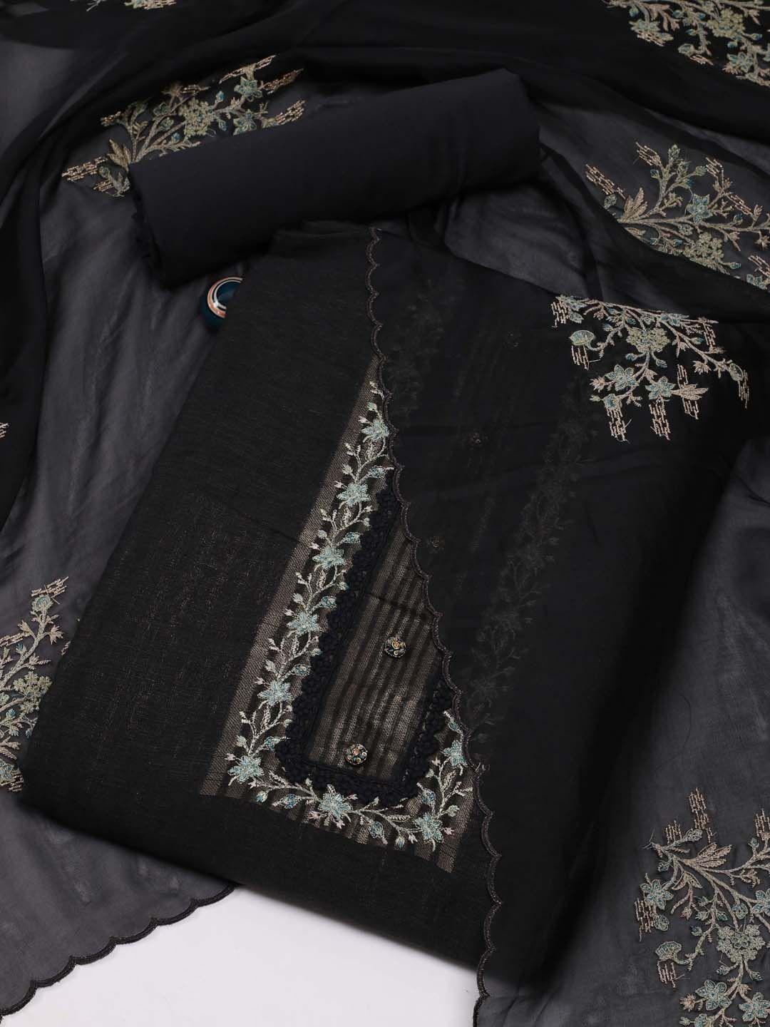 meena bazaar embroidered linen unstitched dress material