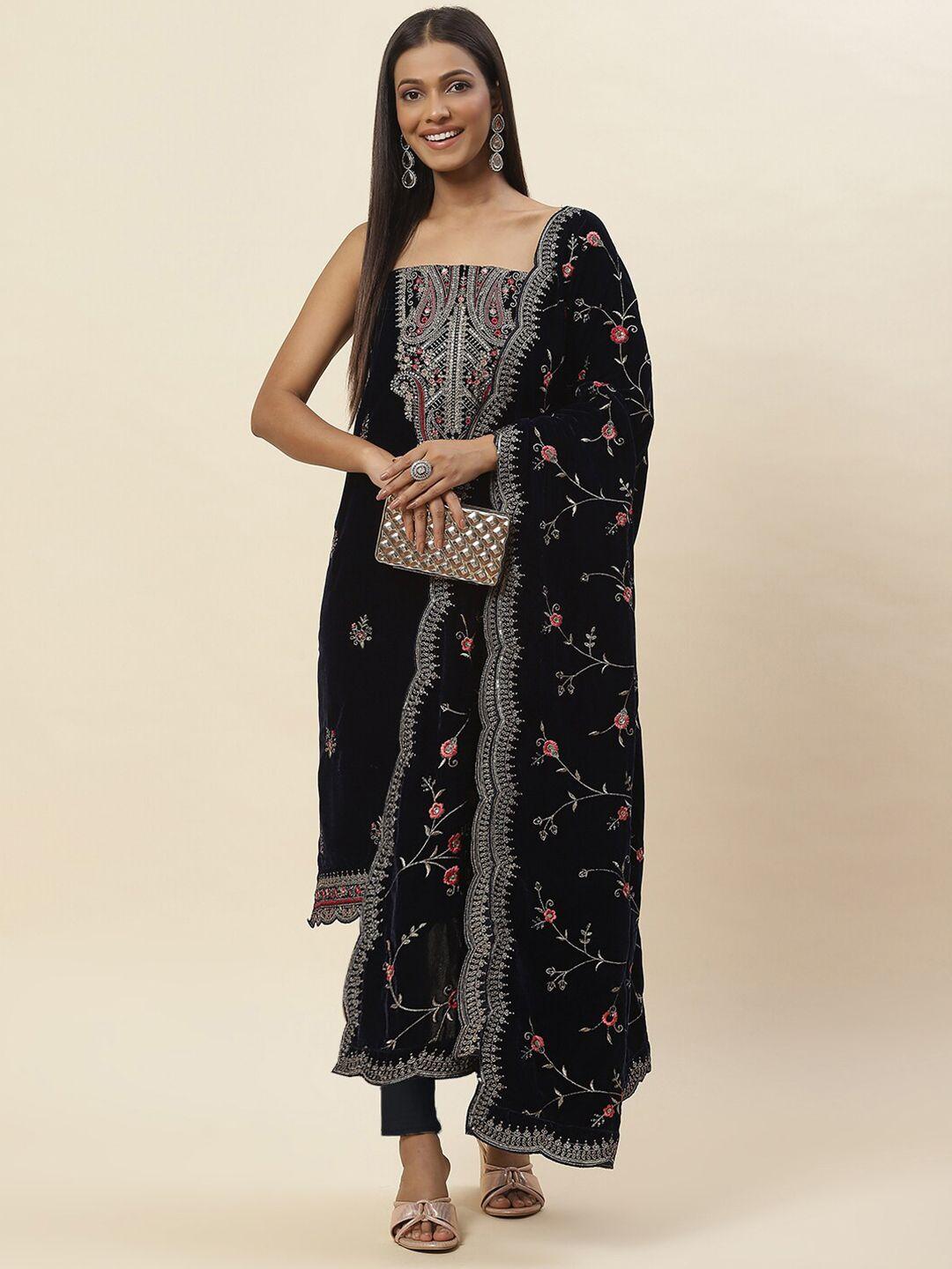 meena bazaar ethnic motifs embroidered sequinned velvet unstitched dress material