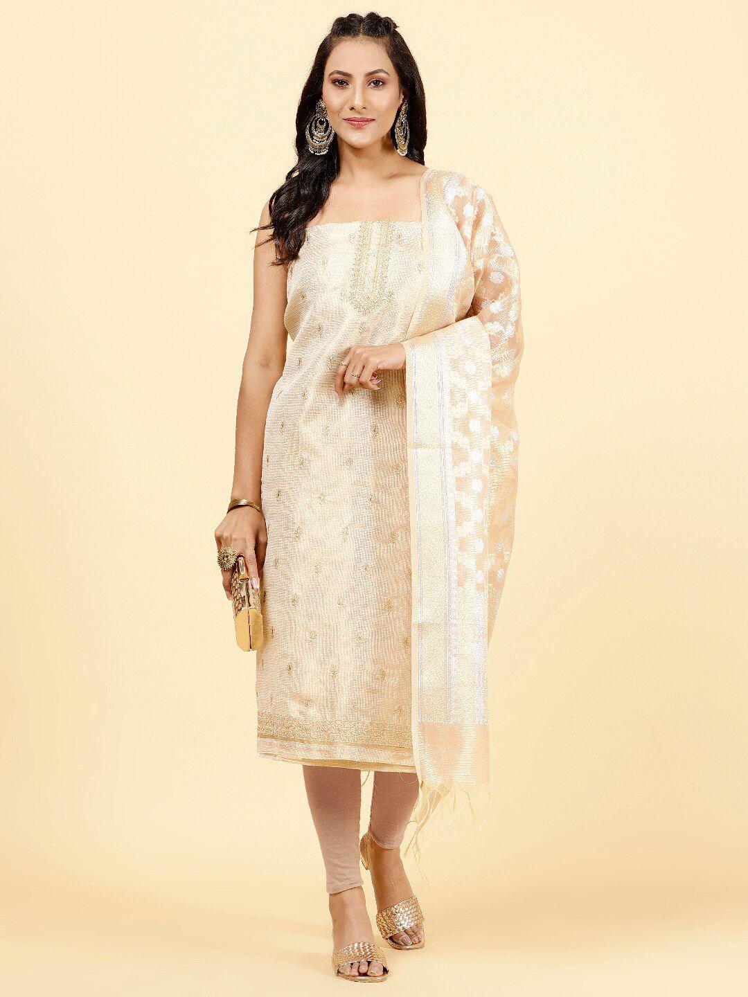 meena bazaar ethnic motifs embroidered tissue unstitched dress material