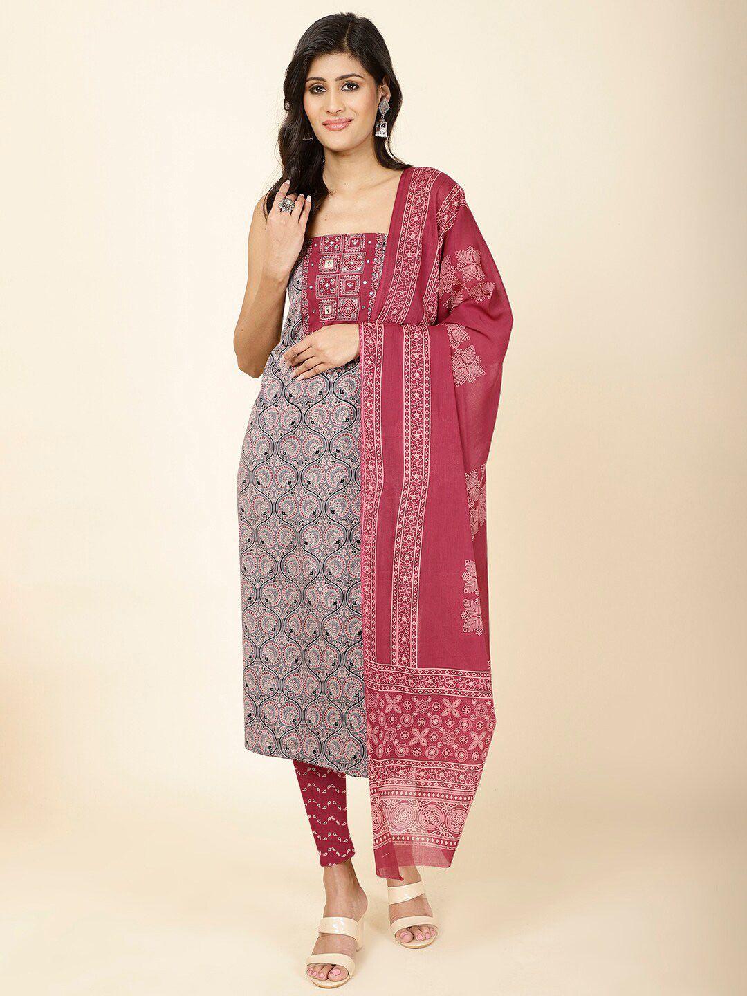 meena bazaar ethnic motifs printed mirror work unstitched dress material