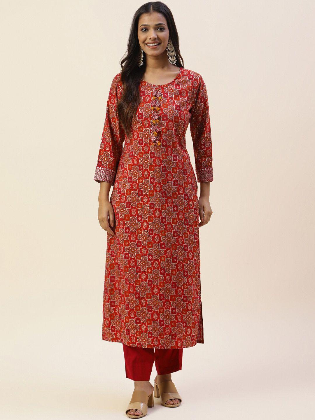 meena bazaar ethnic motifs printed regular kurta with trousers