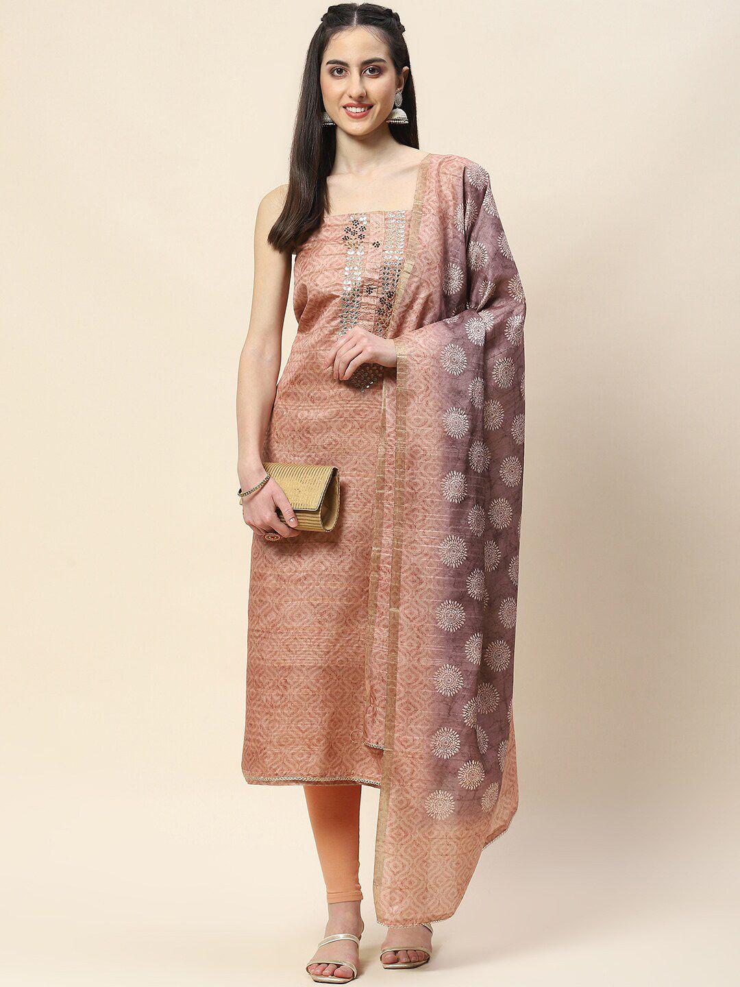 meena bazaar ethnic motifs printed sequinned unstitched dress material
