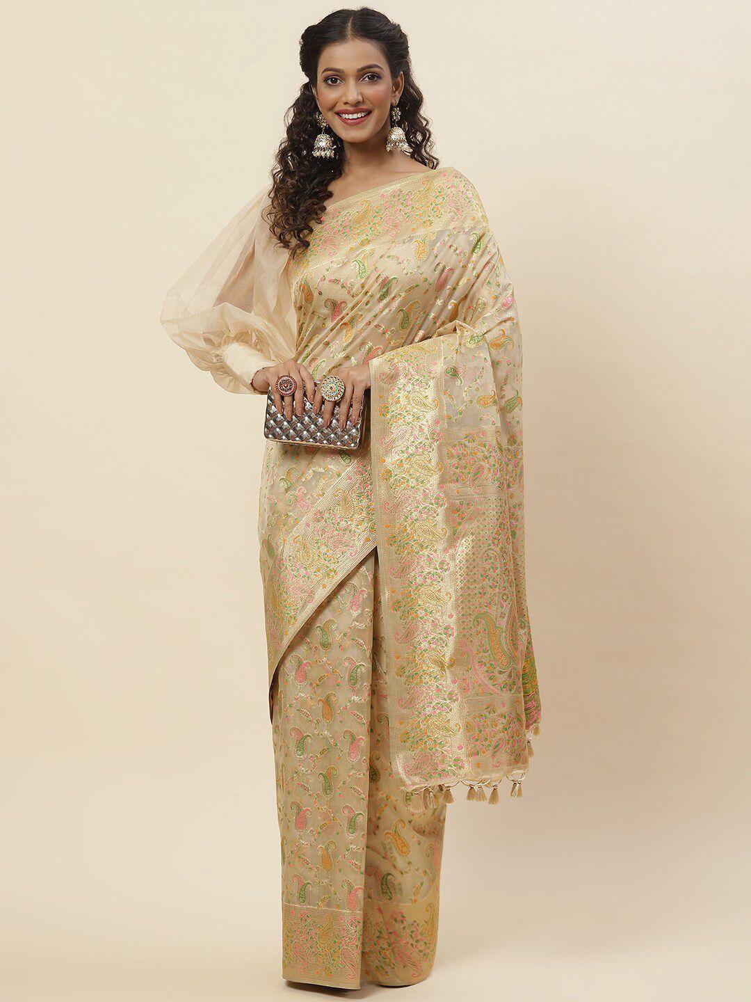 meena bazaar ethnic motifs woven design zari organza saree