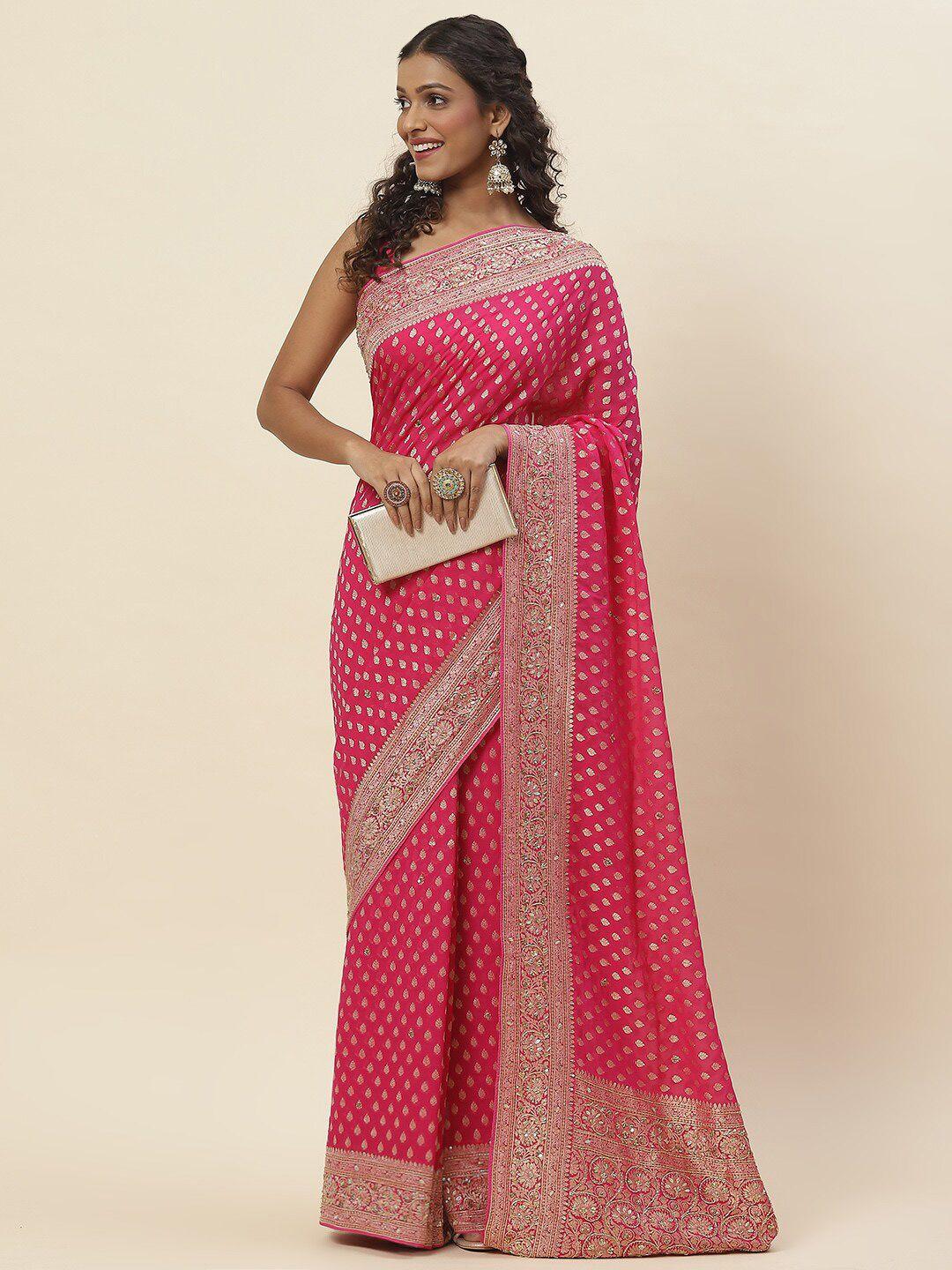 meena bazaar ethnic motifs woven design zari poly georgette saree