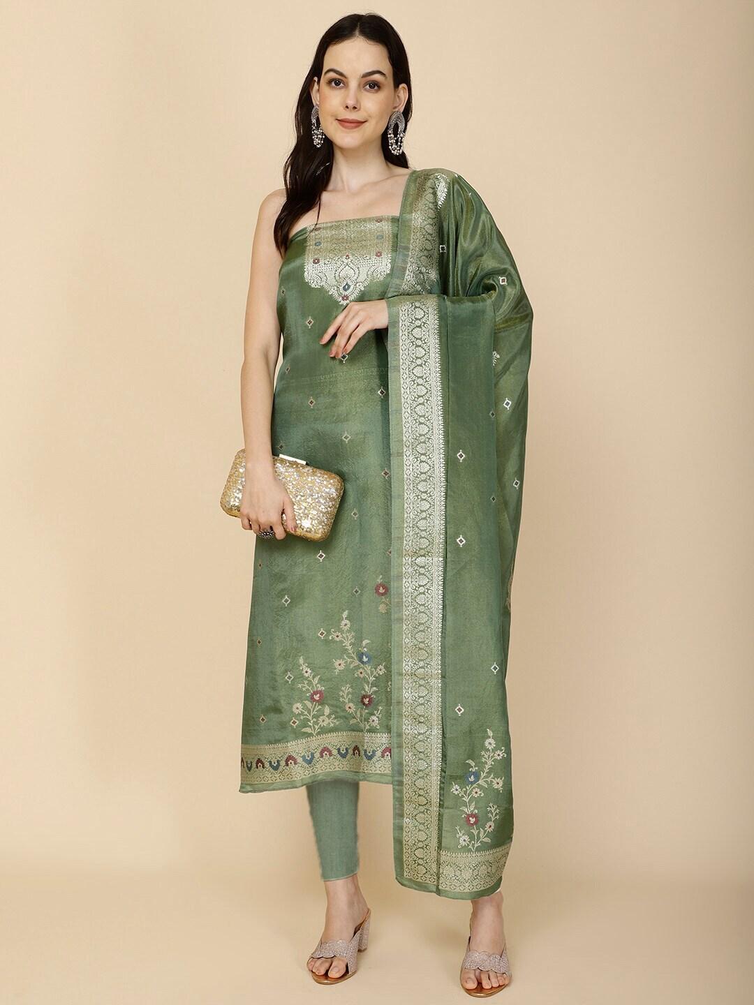 meena bazaar ethnic motifs woven design zari tissue unstitched dress material