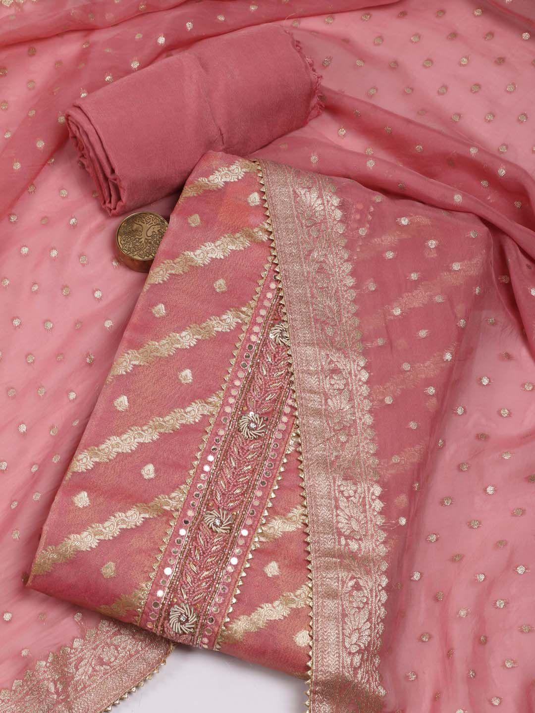 meena bazaar ethnic motifs woven design zari unstitched dress material