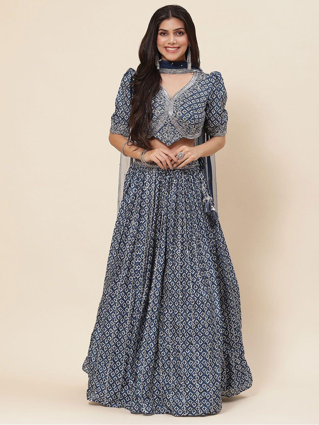 meena bazaar ethnic printed sequinned ready to wear lehenga & blouse with dupatta