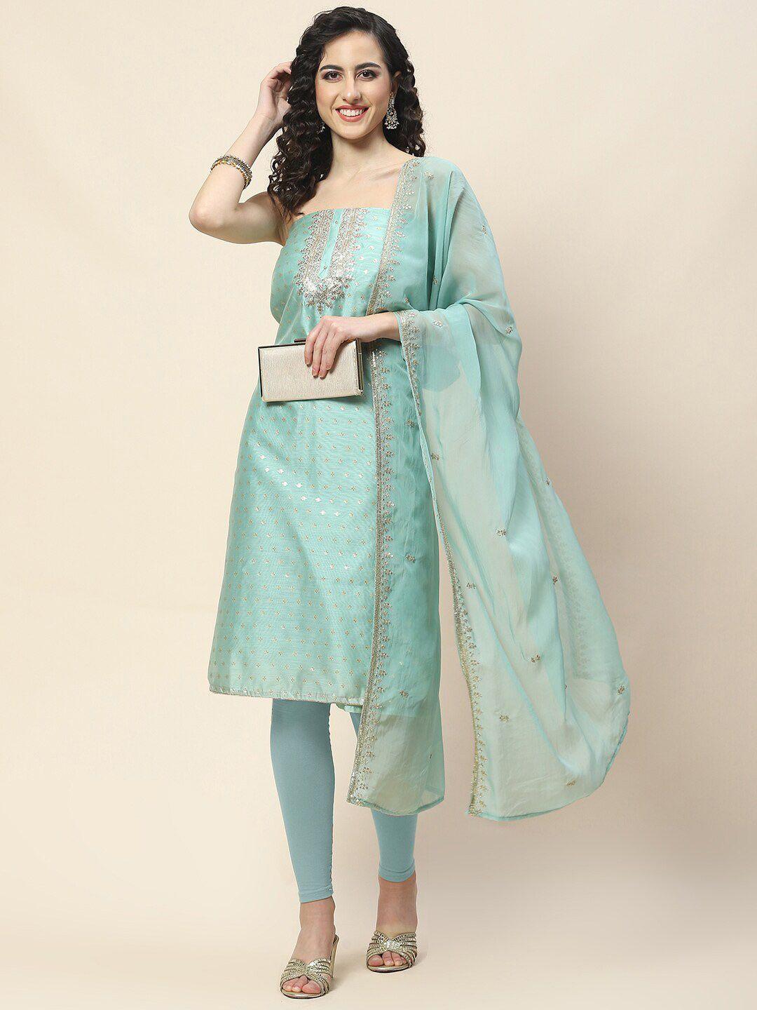 meena bazaar floral embroidered art silk chanderi unstitched dress material