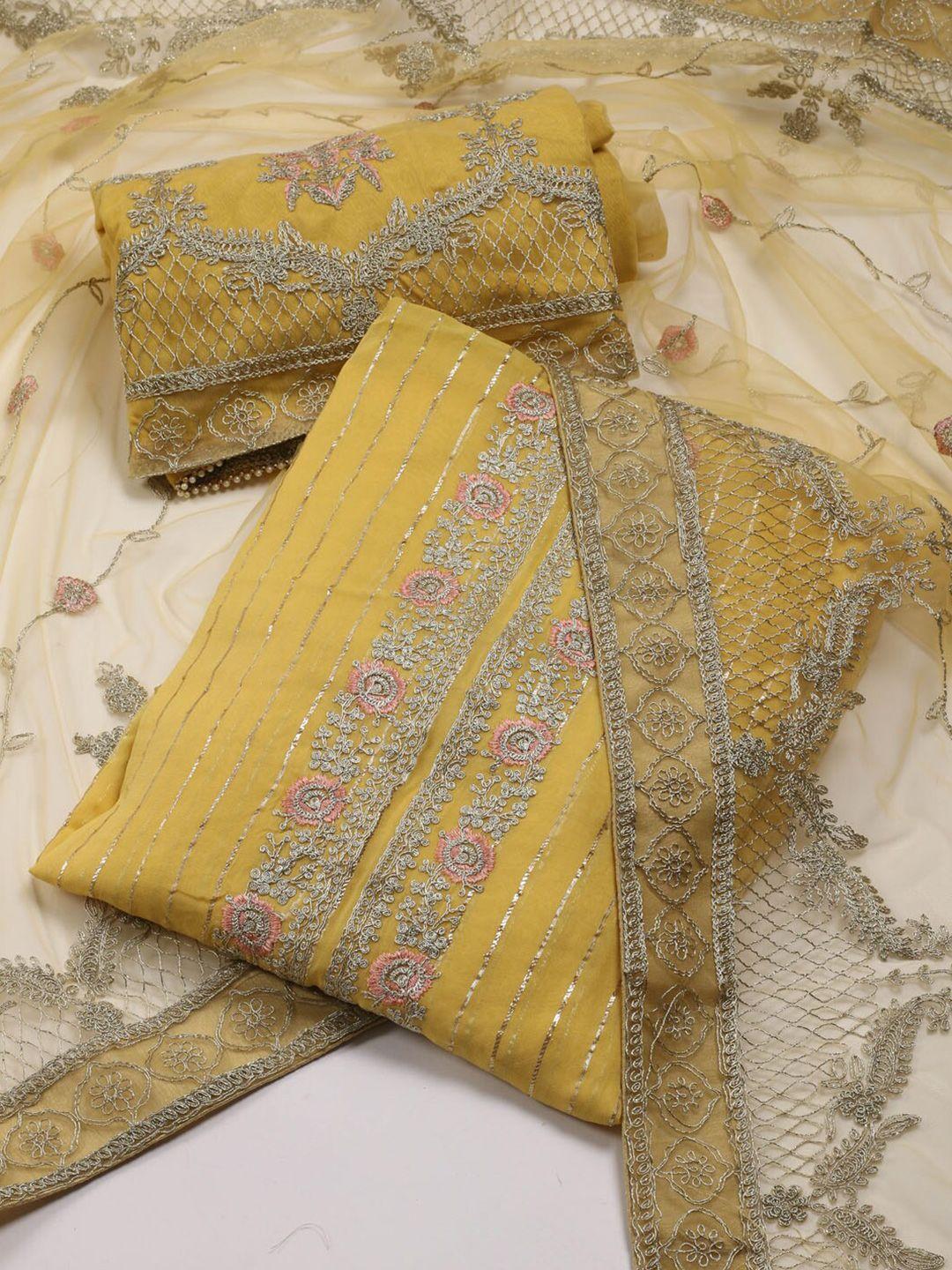 meena bazaar floral embroidered georgette unstitched dress material