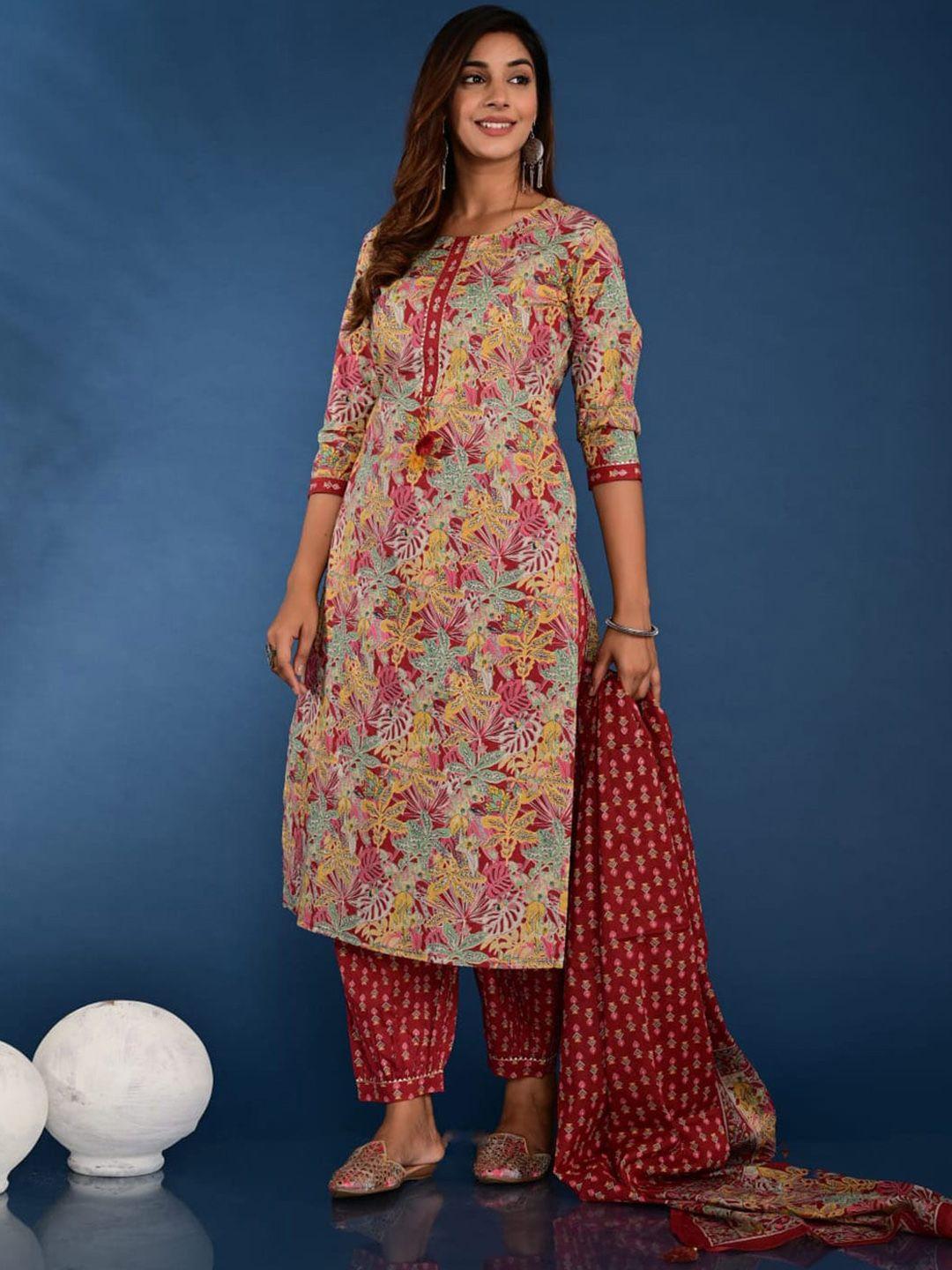 meena bazaar floral printed gotta patti kurta & trousers with dupatta