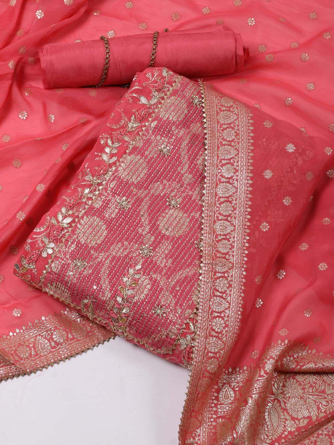 meena bazaar floral printed gotta patti unstitched dress material