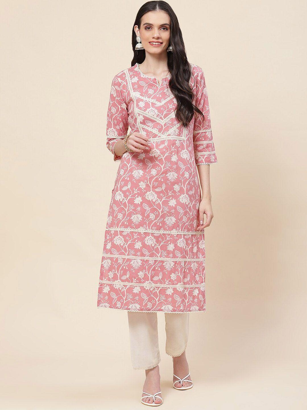 meena bazaar floral printed notched neck a-line kurta with trousers