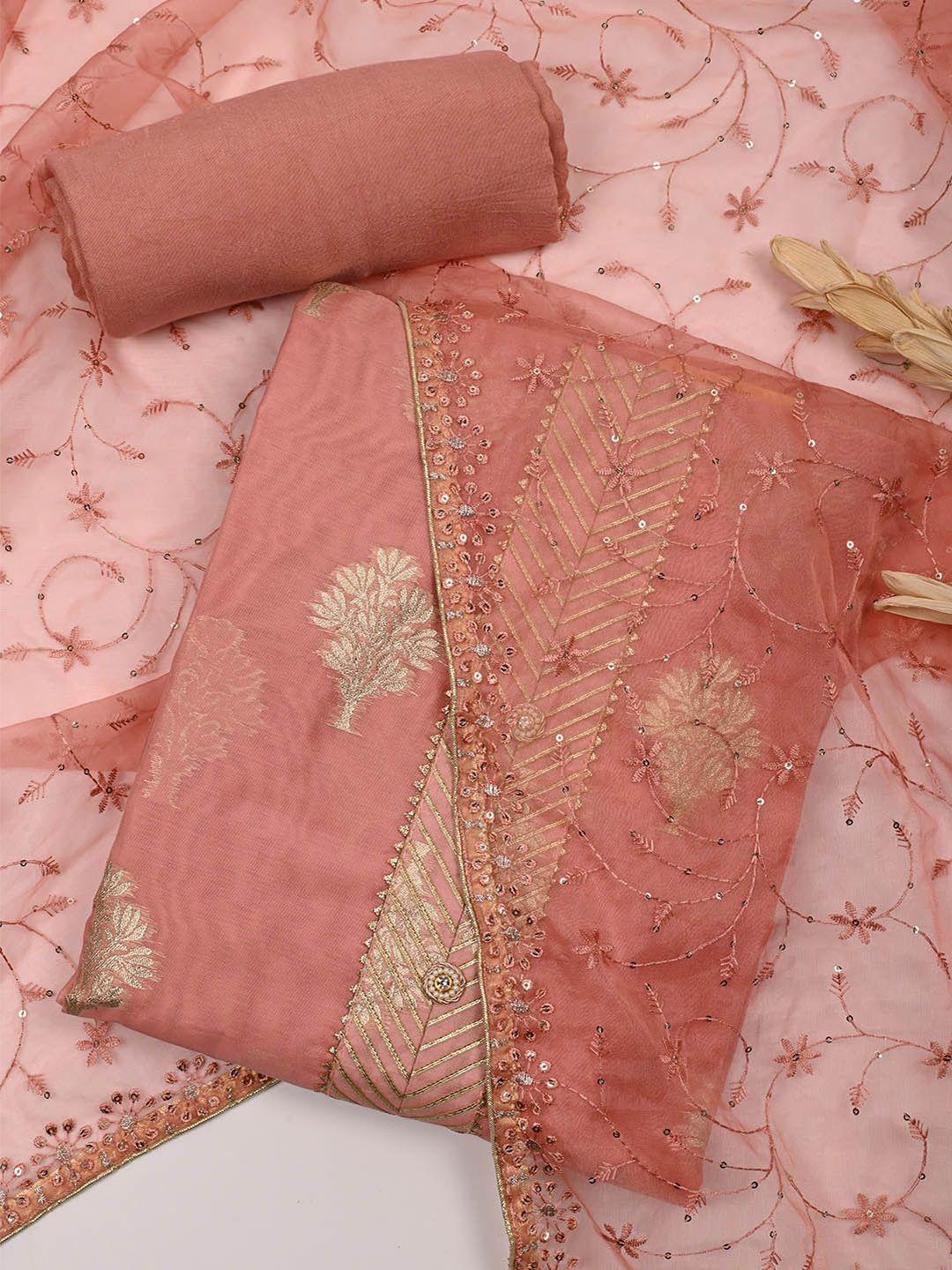 meena bazaar floral woven design gotta patti unstitched dress material