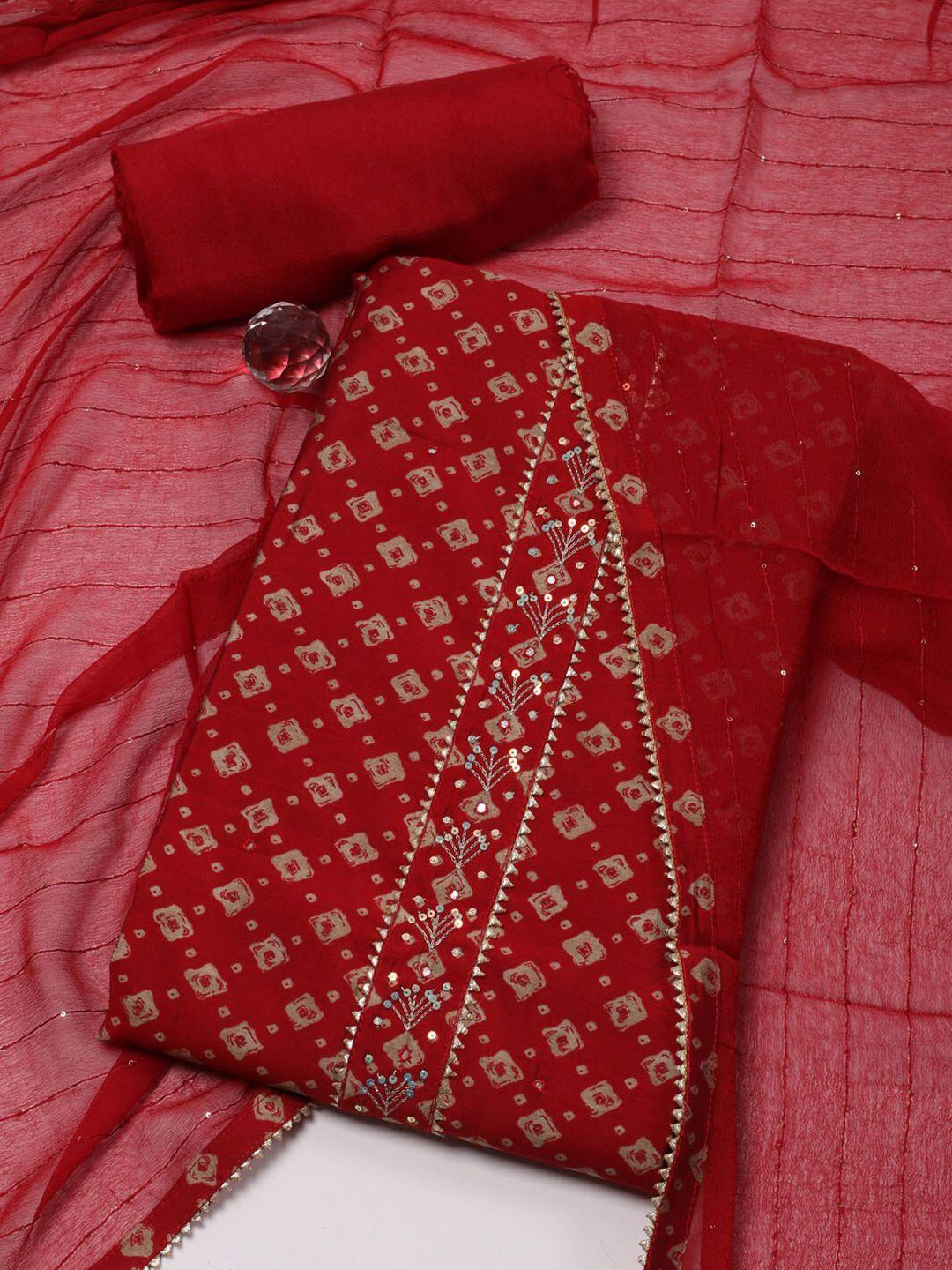 meena bazaar geometric printed sequinned unstitched dress material