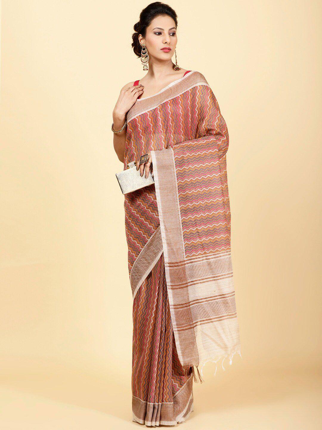 meena bazaar geometric printed zari saree