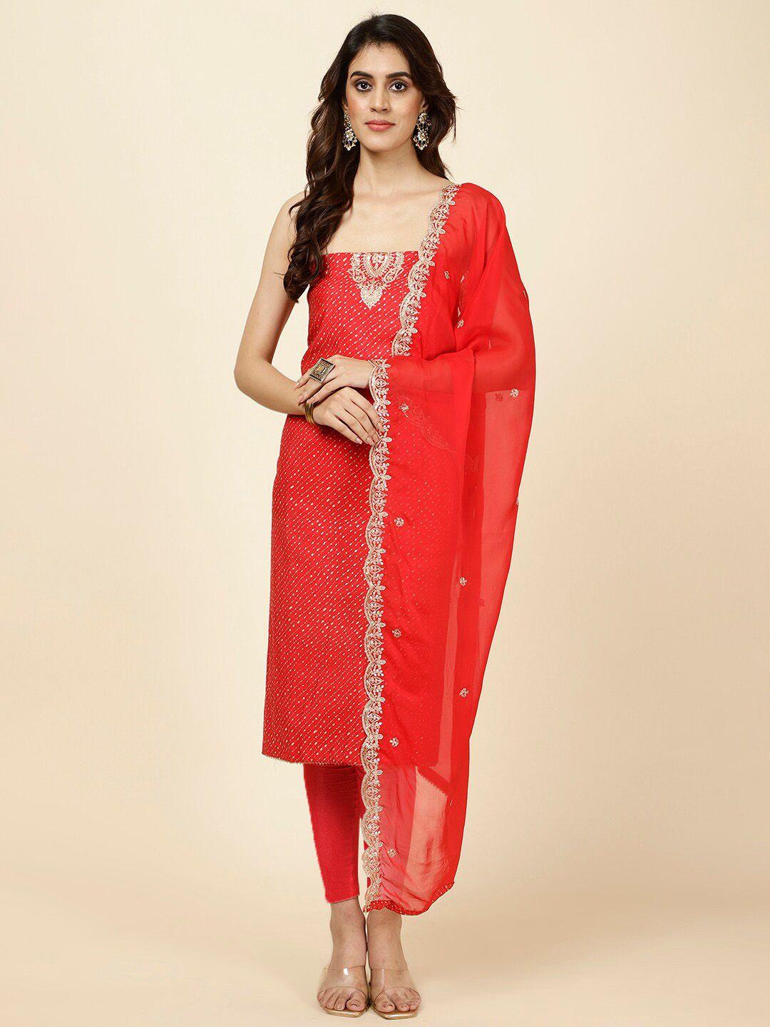 meena bazaar geometric printed zari unstitched dress material