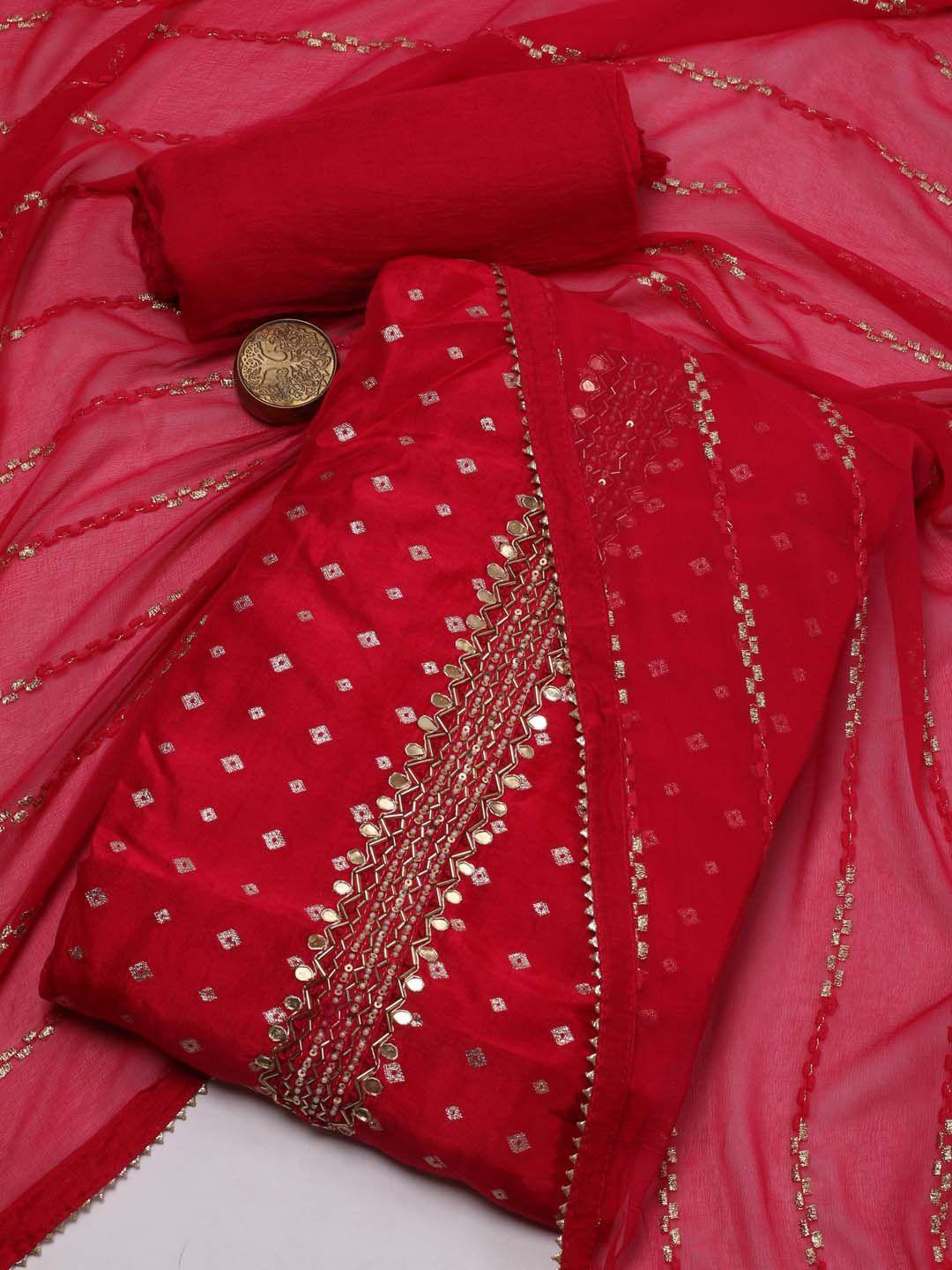 meena bazaar geometric woven design beads and stones unstitched dress material