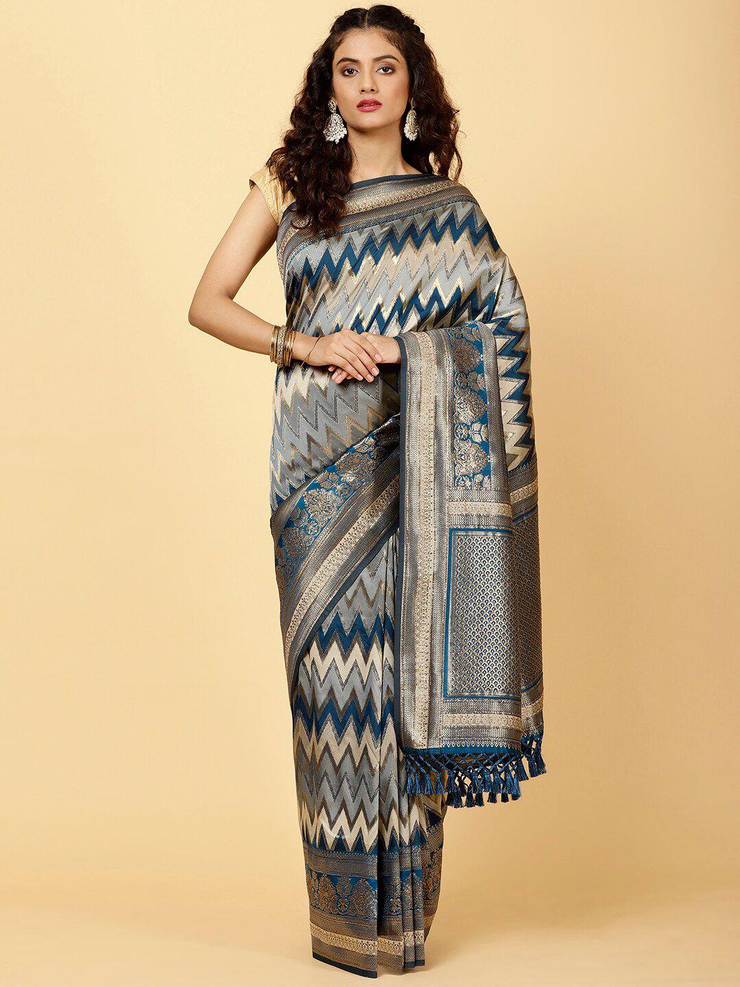 meena bazaar geometric woven design zari banarasi saree