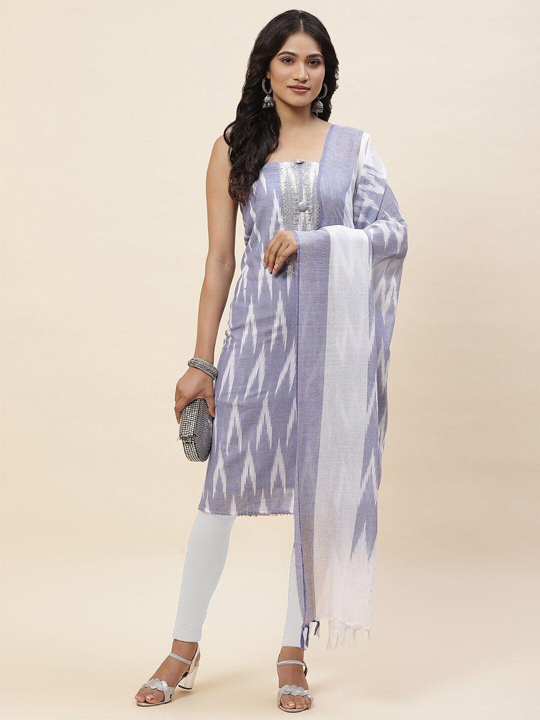 meena bazaar ikat sequinned unstitched dress material