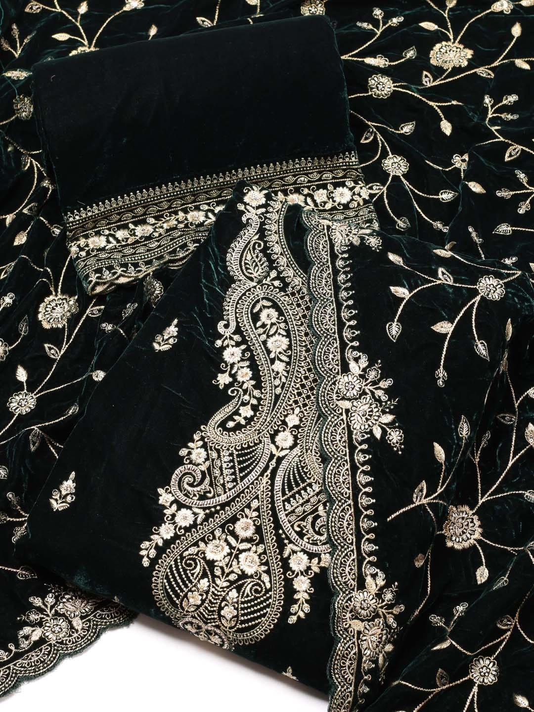 meena bazaar paisley embroidered velvet unstitched dress material