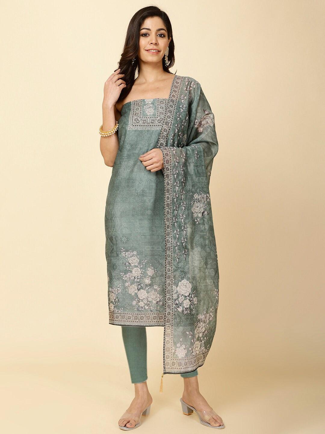 meena bazaar printed art silk unstitched dress material